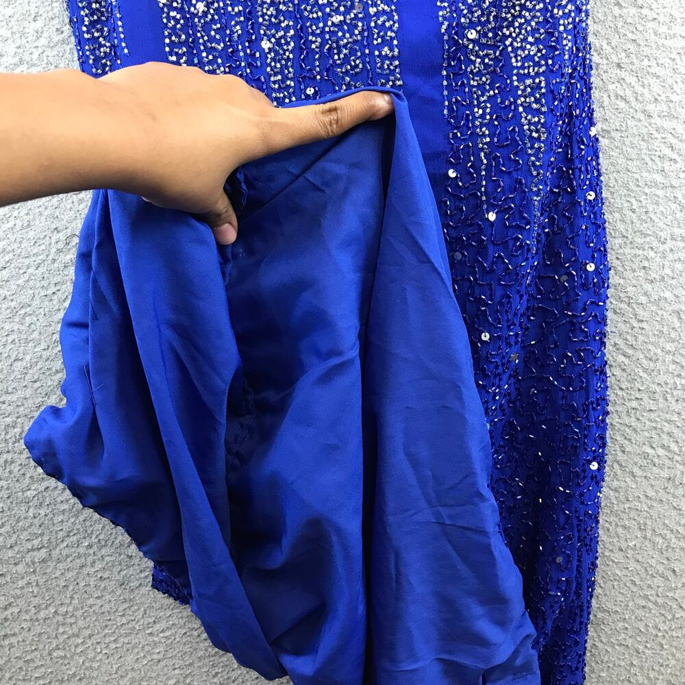 Lawrence Kazar Sequined Blue Silk Cocktail Dress - Size M - Picture 11 of 12